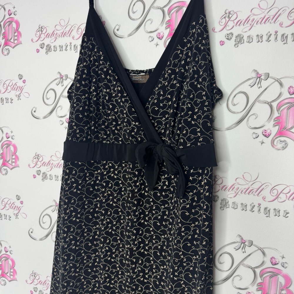 Jessica dress floral 3D flowers black tan bow tie up ribbon π detail stretchy - Picture 2 of 9